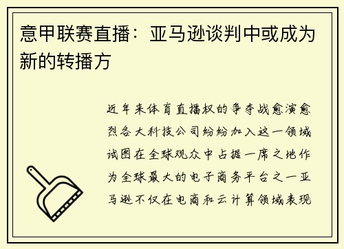 意甲联赛直播：亚马逊谈判中或成为新的转播方